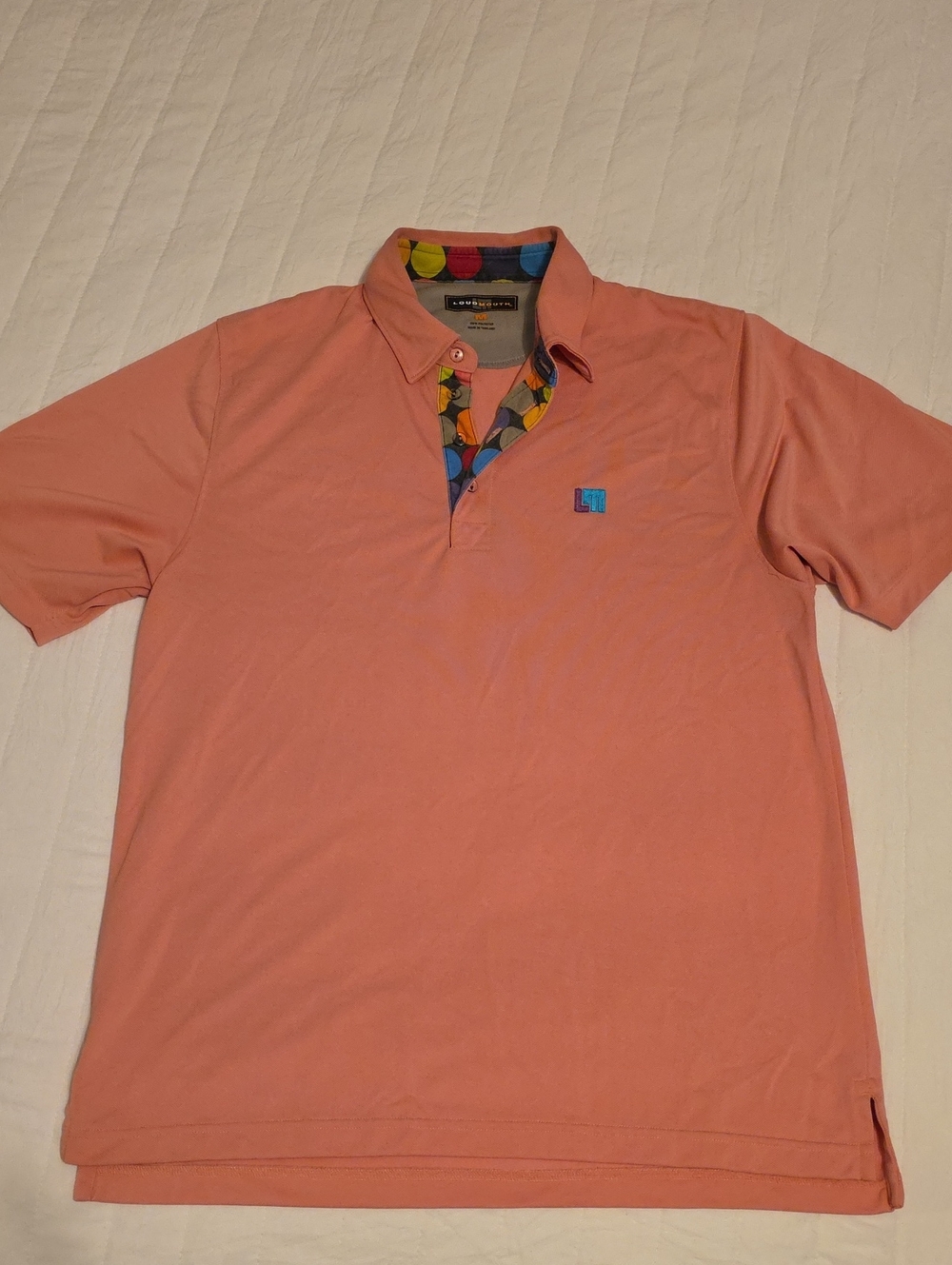 Men's Coral Polo with Colorful Inner Placket